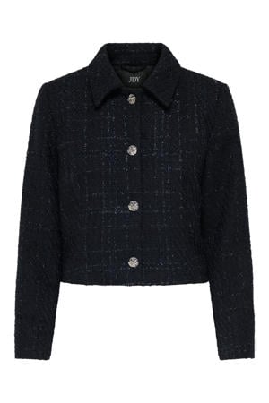 bouclé cropped blazer zwart met glitter