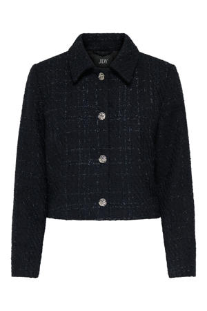 bouclé cropped blazer zwart met glitter