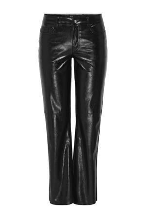 imitatieleren wide leg regular waist casual broek zwart