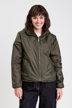 reversible jas met imitatiebont donkergroen