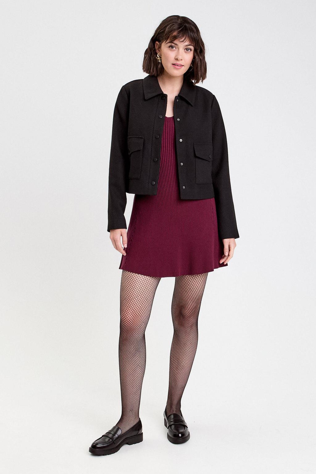Donkerrode dames Cache Cache jurk van viscose met effen, lange mouwen en V-hals