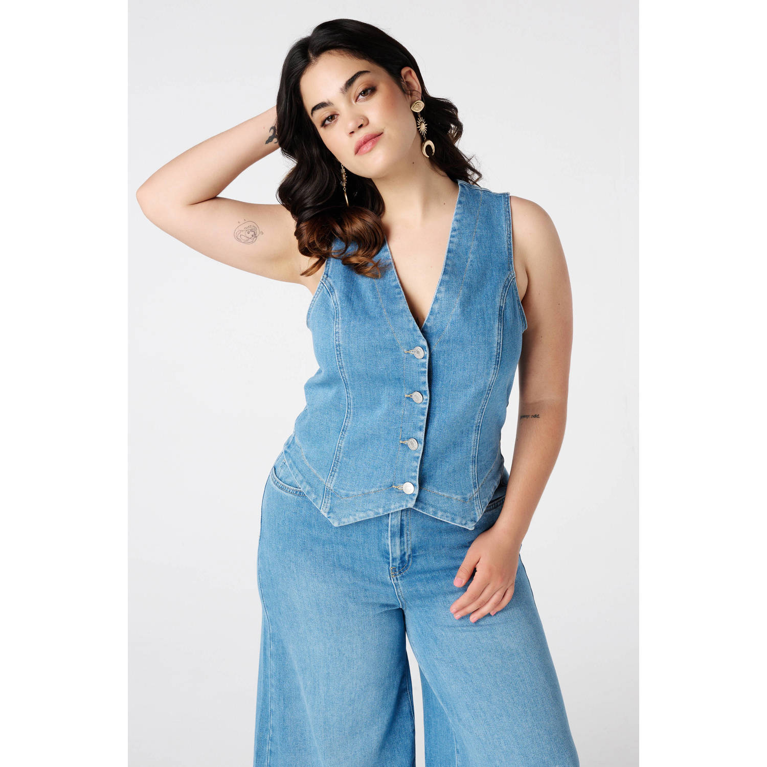 MS Mode denim gilet light blue denim