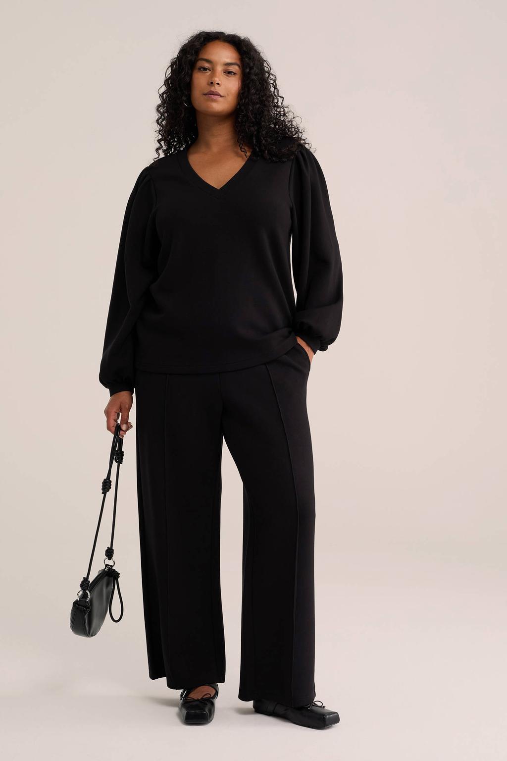 WE Fashion Curve straight regular waist casual broek zwart
