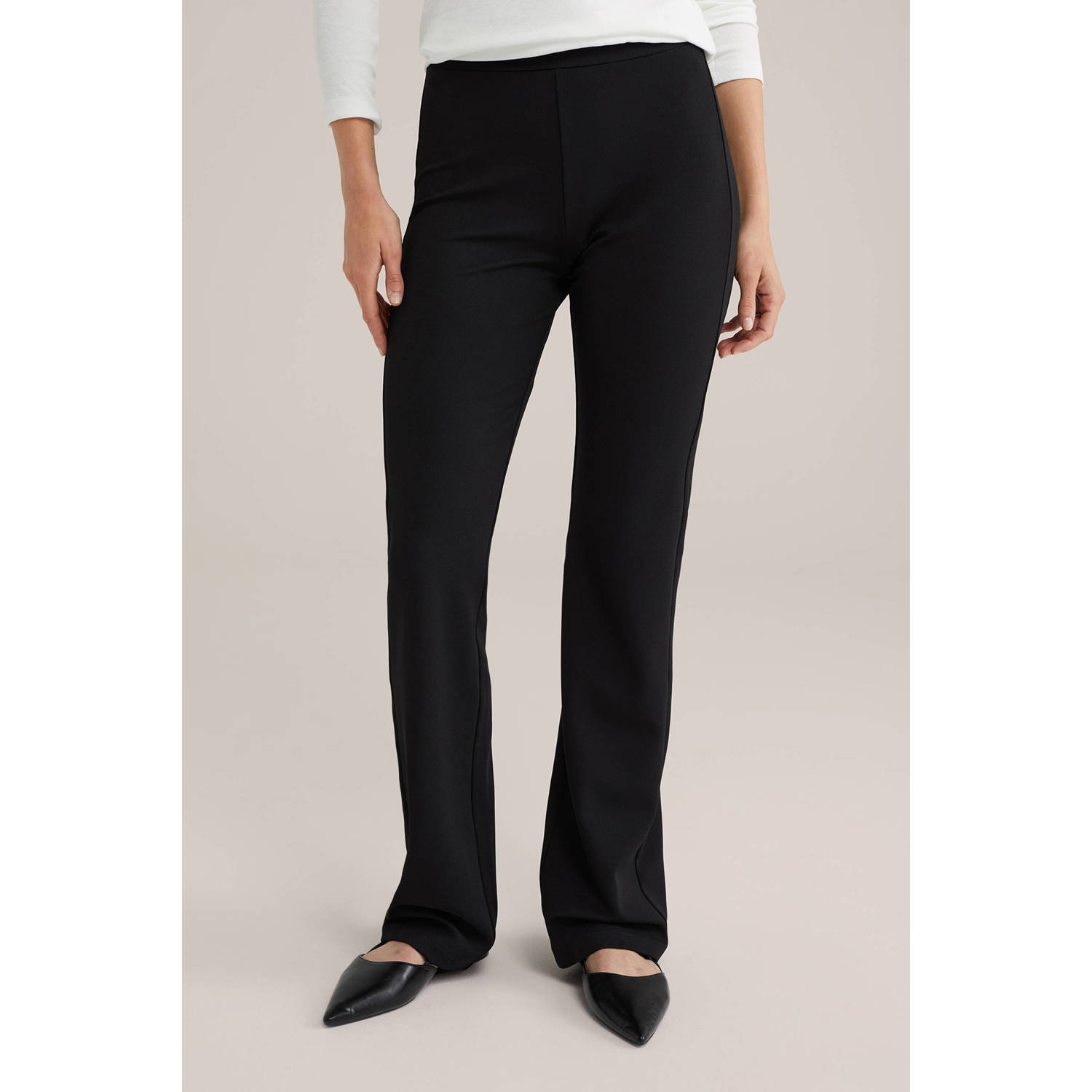 WE Fashion jersey flared regular waist flared broek zwart