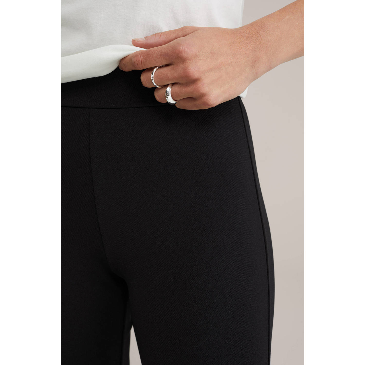 WE Fashion jersey flared regular waist flared broek zwart