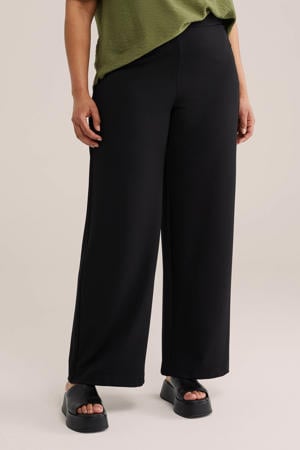 jersey straight regular waist pantalon zwart