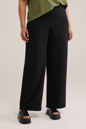 jersey straight regular waist pantalon zwart