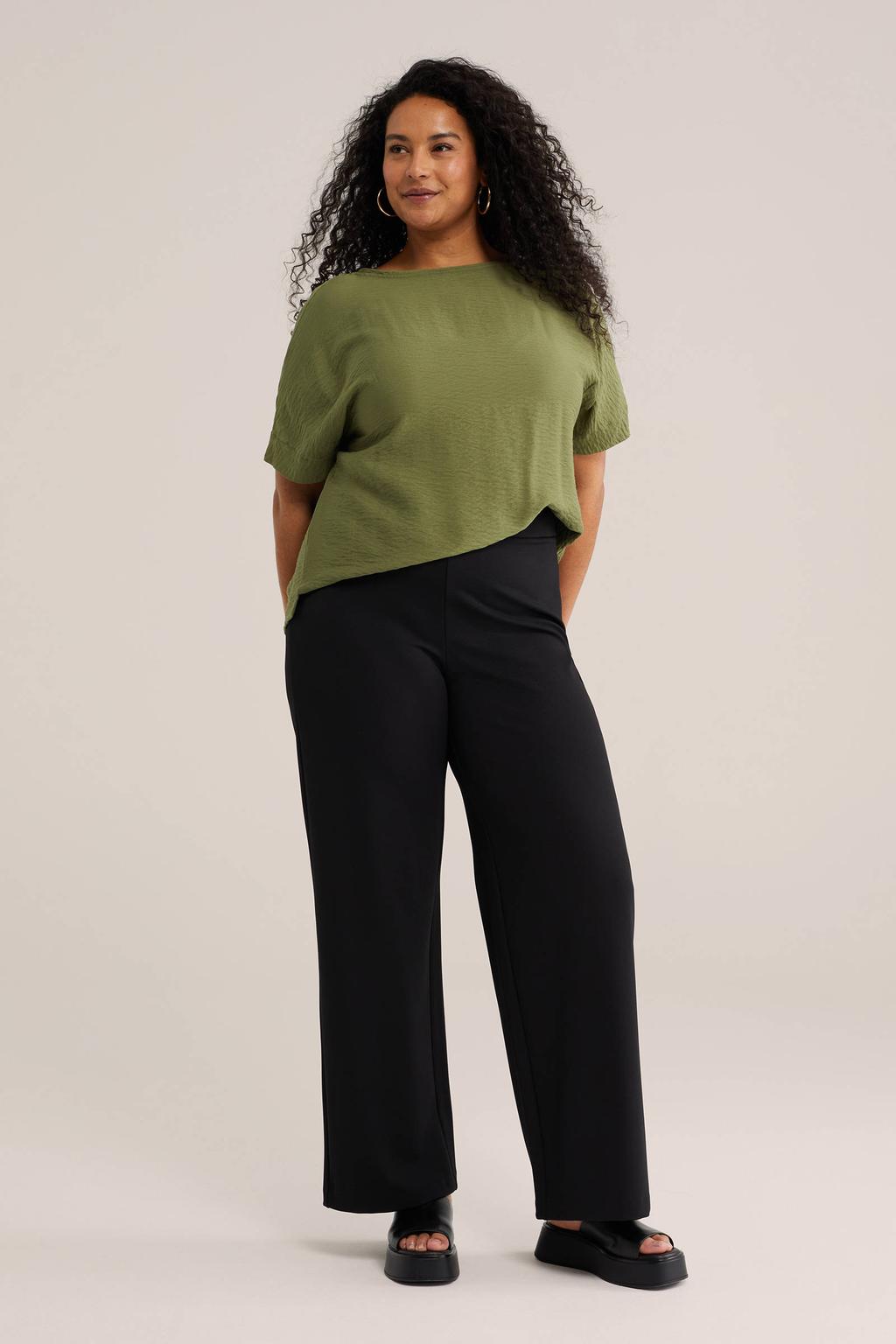 Zwarte dames WE Fashion Curve jersey straight regular waist pantalon met blinde ritssluiting en effen