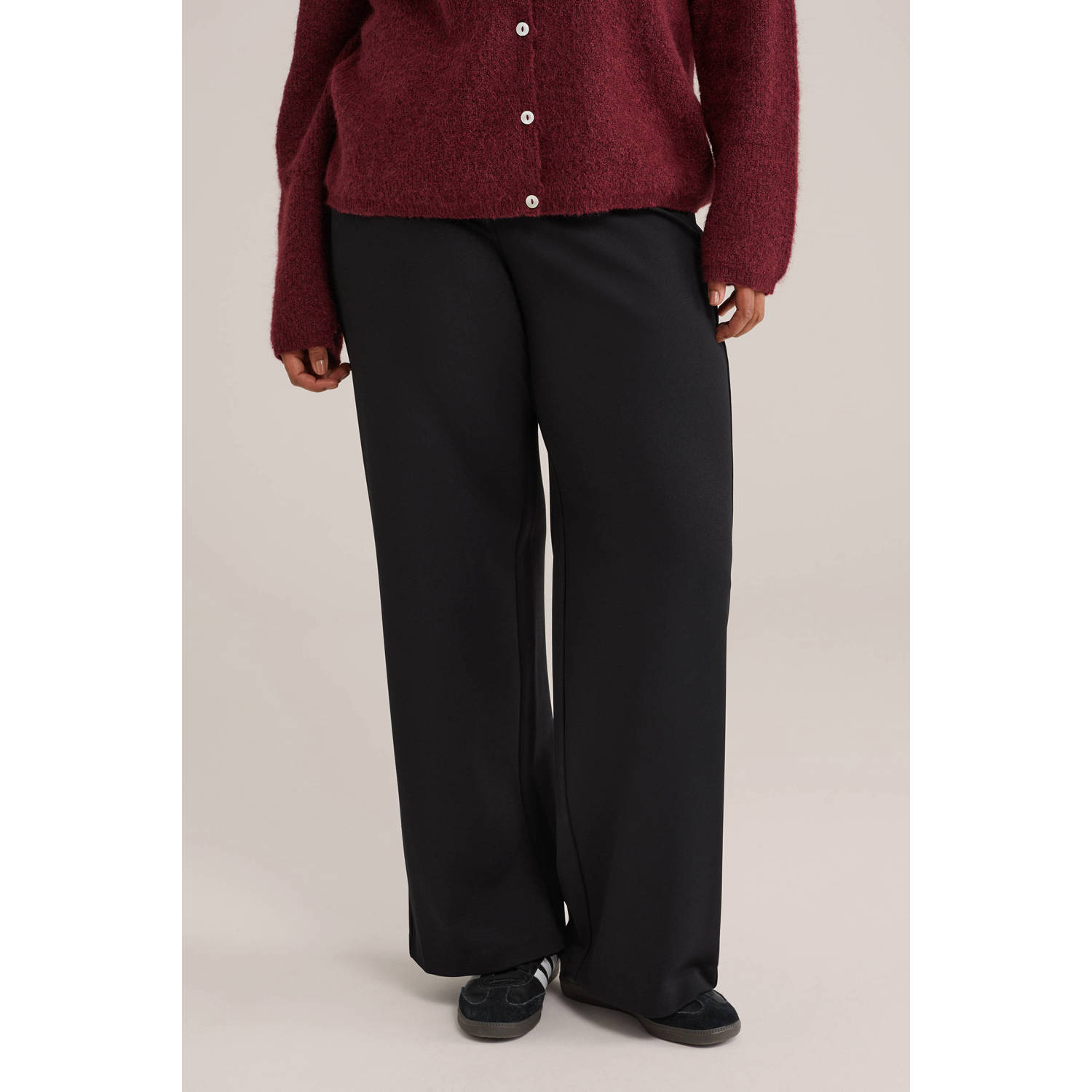WE Fashion jersey straight regular waist pantalon zwart
