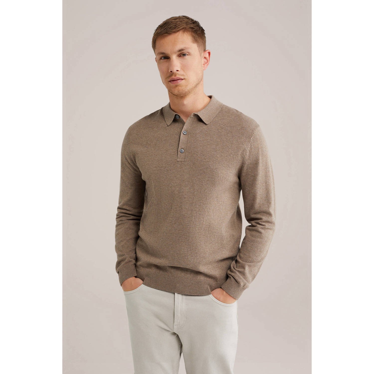 WE Fashion regular polo gebreid bruin
