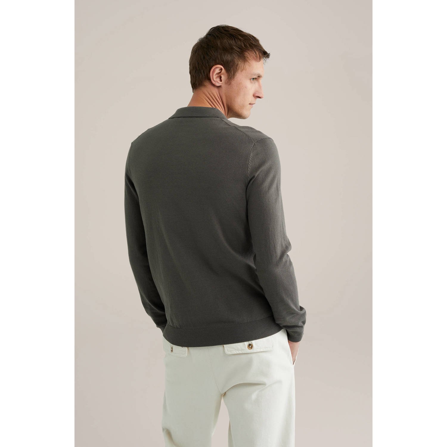 WE Fashion regular polo gebreid kaki