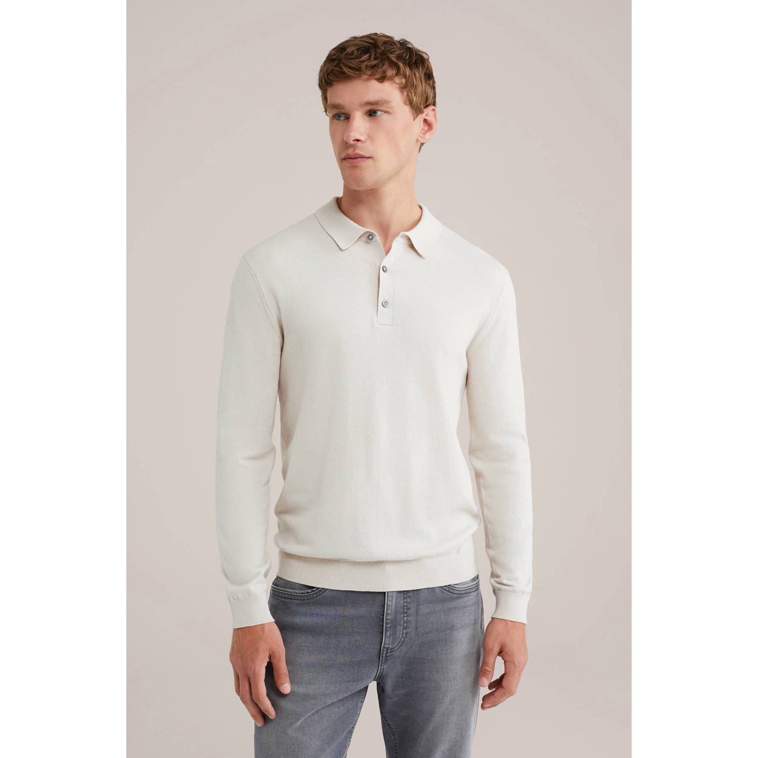 WE Fashion regular polo gebreid ecru