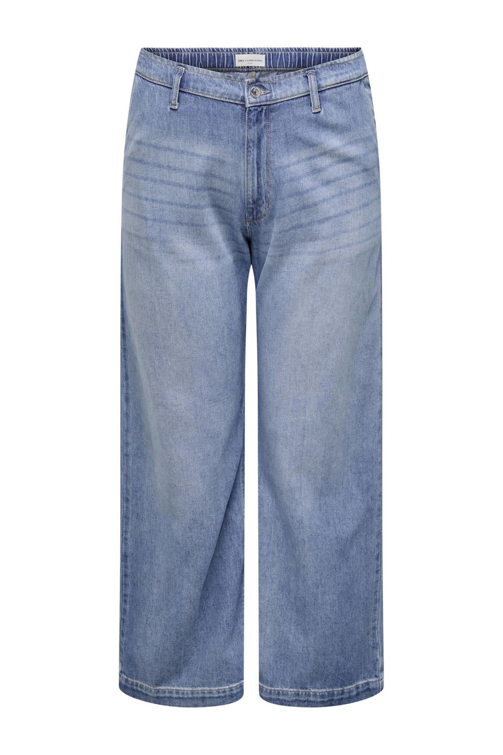 Medium blue denim dames ONLY CARMAKOMA wide leg jeans van denim met rits- en knoopsluiting en effen