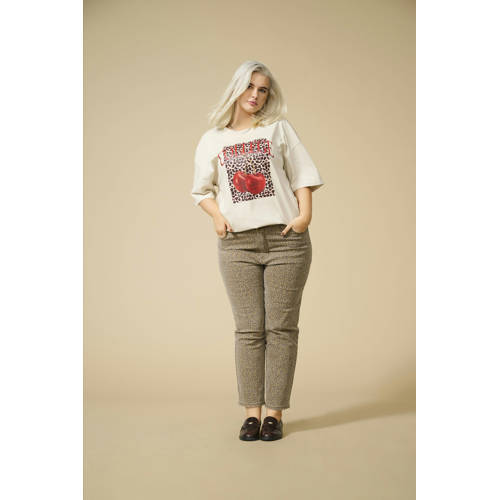 ONLY CARMAKOMA straight leg jeans met panterprint beige afbeelding