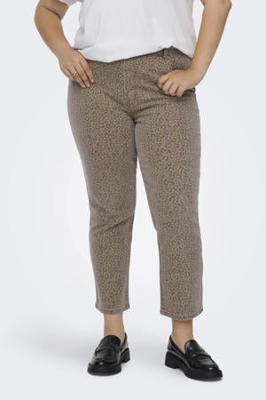 straight leg jeans met panterprint beige