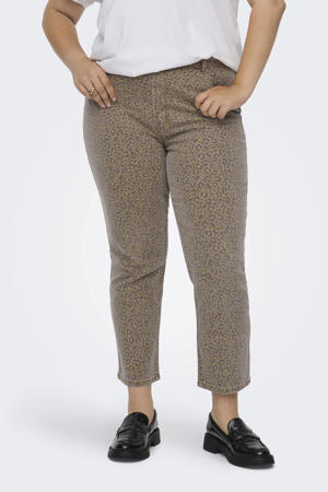 straight leg jeans met panterprint beige