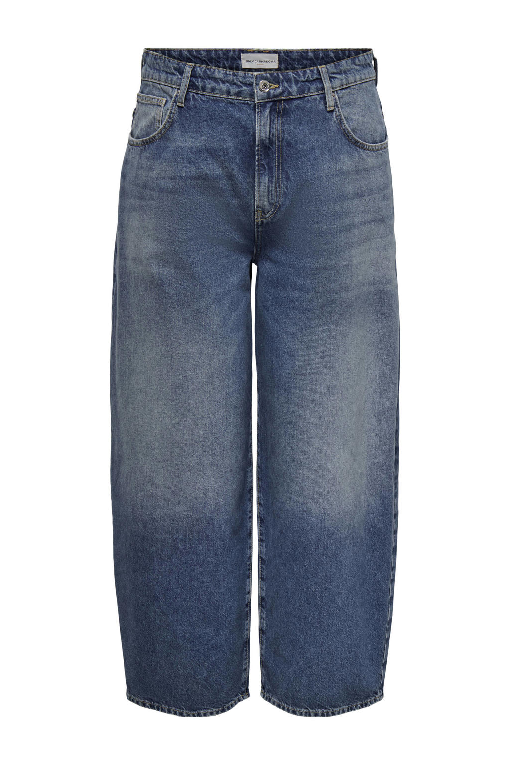 Medium blue denim dames ONLY CARMAKOMA barrel jeans van denim met regular waist, rits- en knoopsluiting en effen