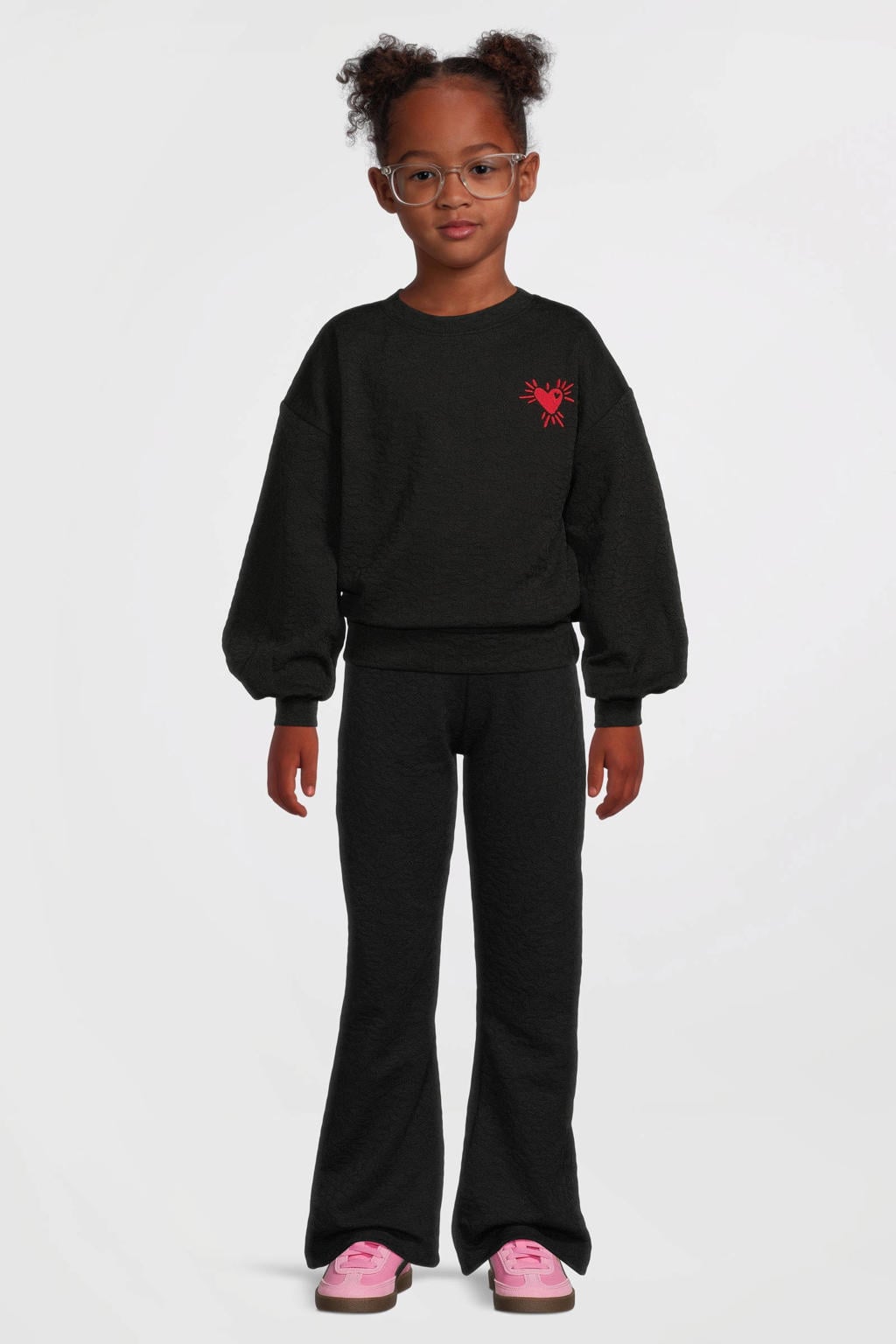 Zwarte meisjes Anytime jacquard flared broek van katoen met elastische tailleband en dierenprint