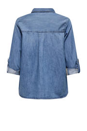 thumbnail: Medium blue denim dames ONLY blouse van denim met effen, driekwart mouwen, klassieke kraag en knoopsluiting