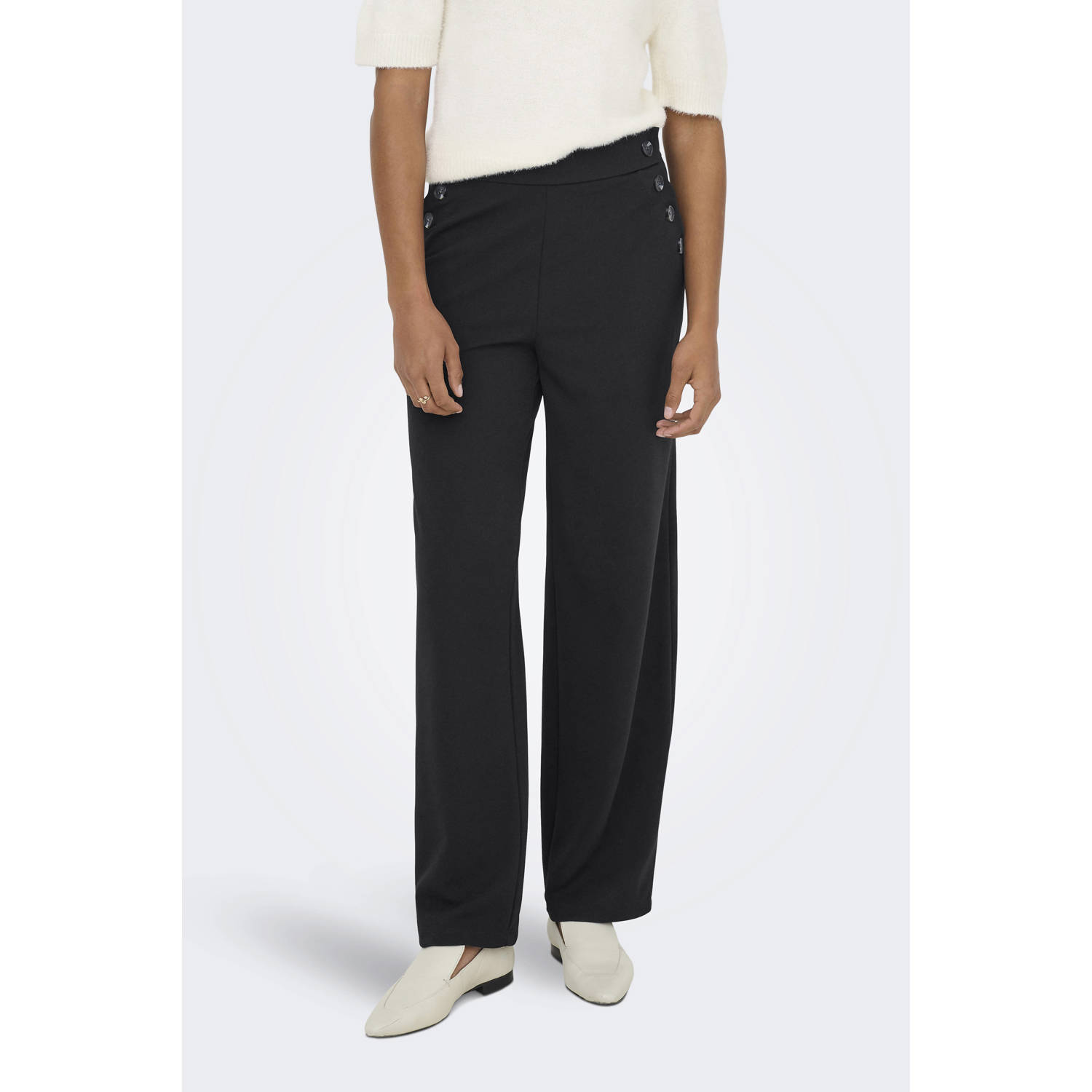 ONLY wide leg regular waist casual broek zwart