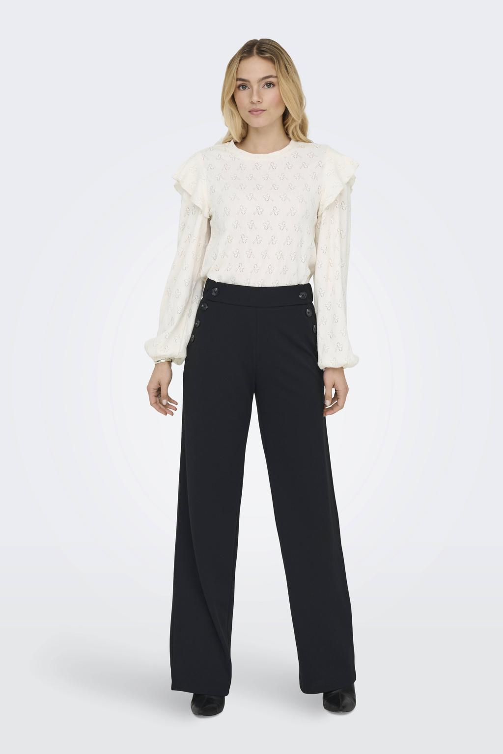 Zwarte dames ONLY wide leg regular waist casual broek met effen