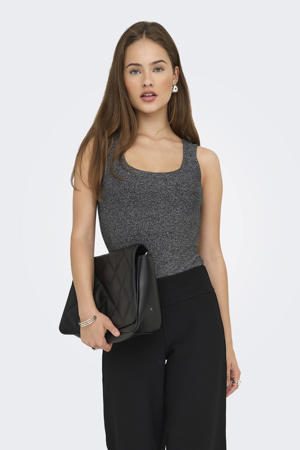 mouwloze top zilver met glitter