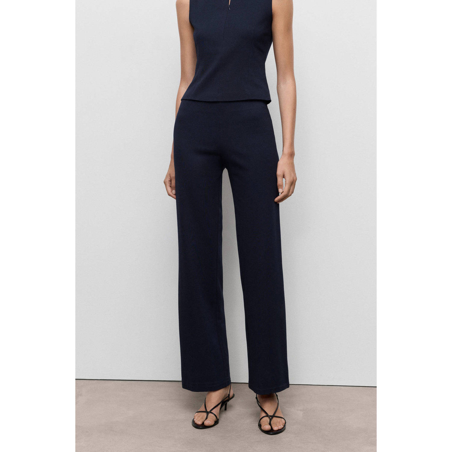 Mango straight regular waist broek marine