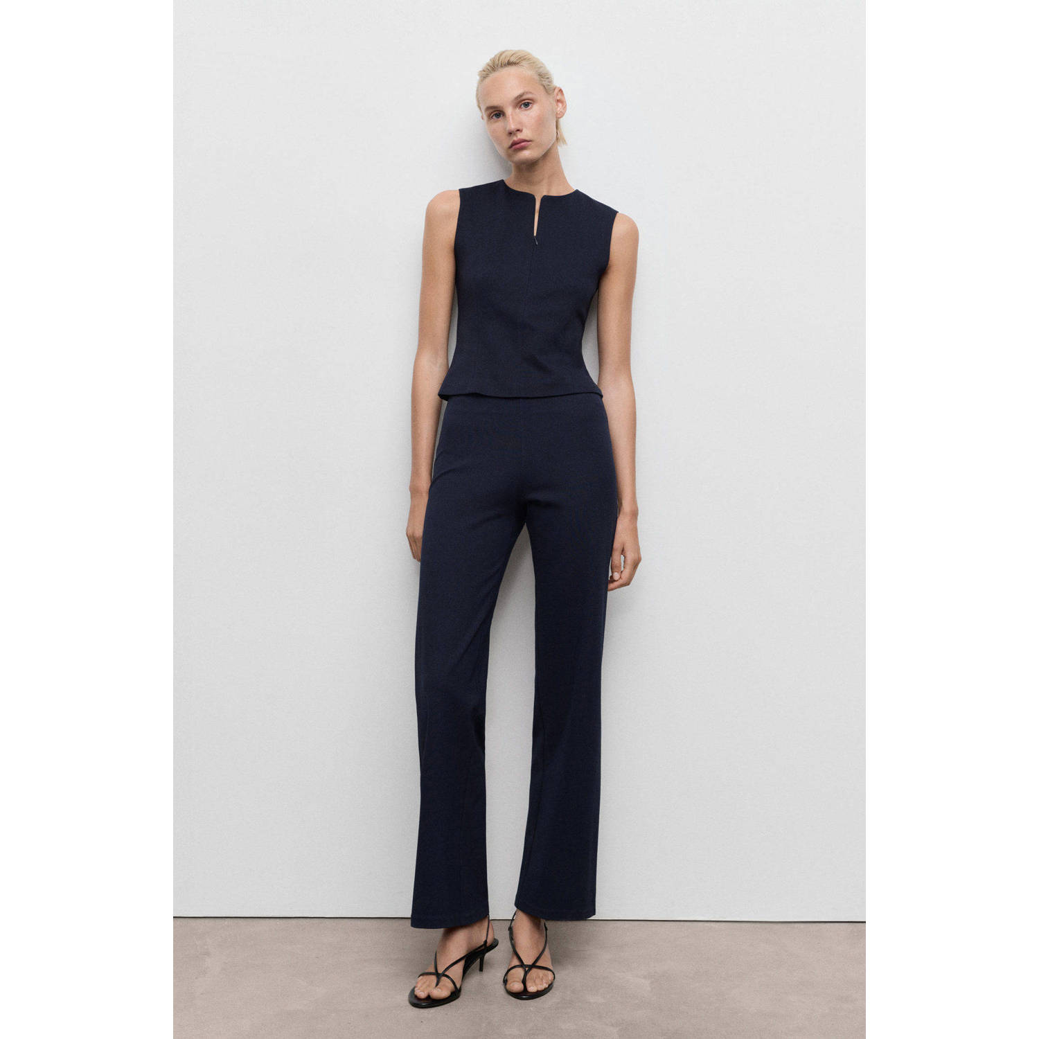 Mango straight regular waist broek marine