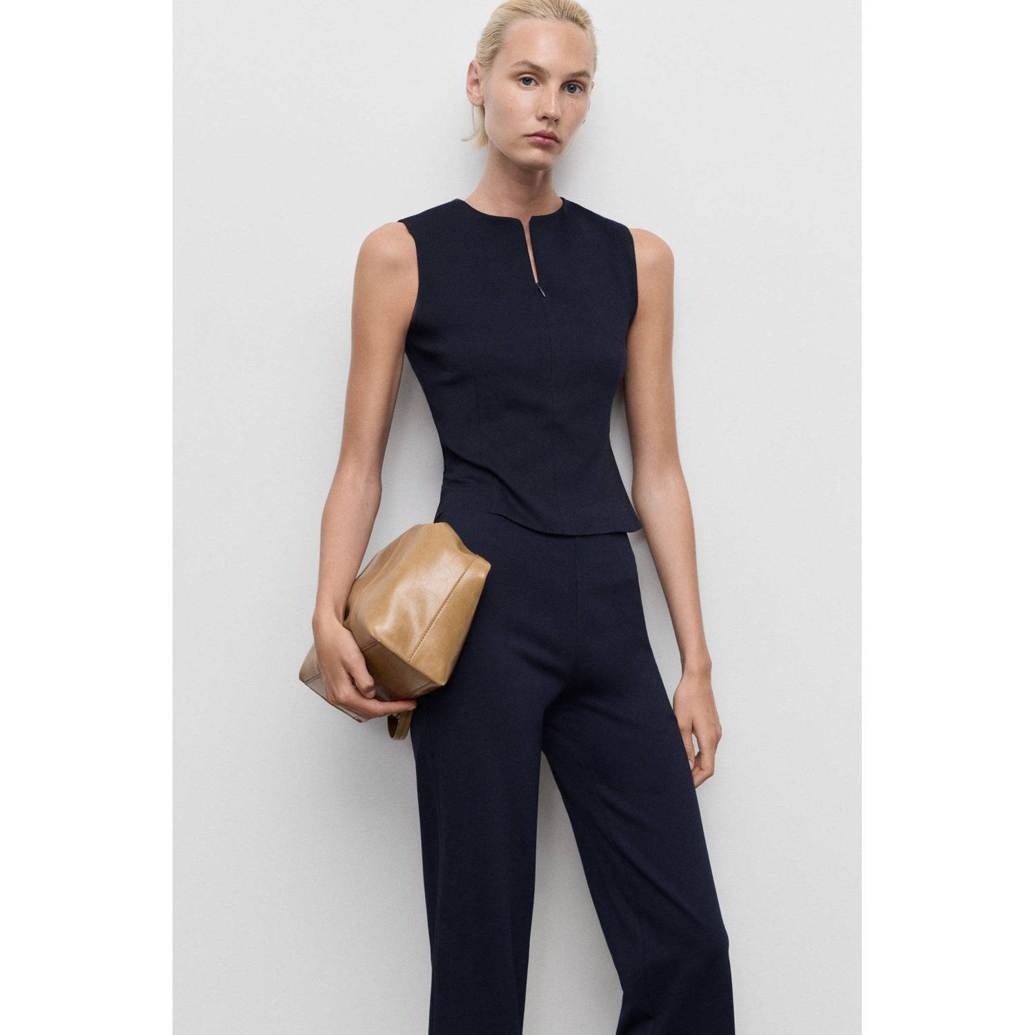 Mango straight regular waist broek marine