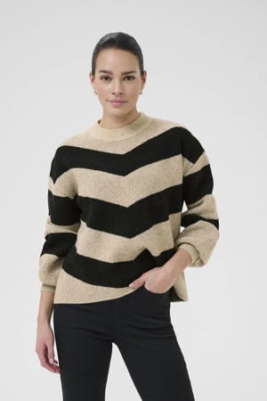 gestreepte gebreide trui met wol beige