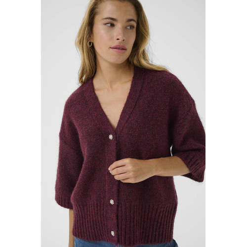 Kaffe gebreid vest met wol donkerrood afbeelding