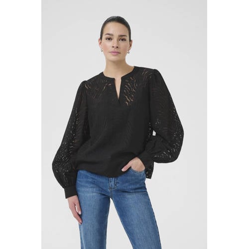 Kaffe top met zebraprint zwart afbeelding