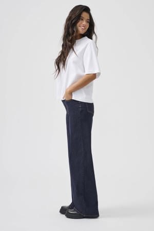 high waist wide leg jeans dark blue denim