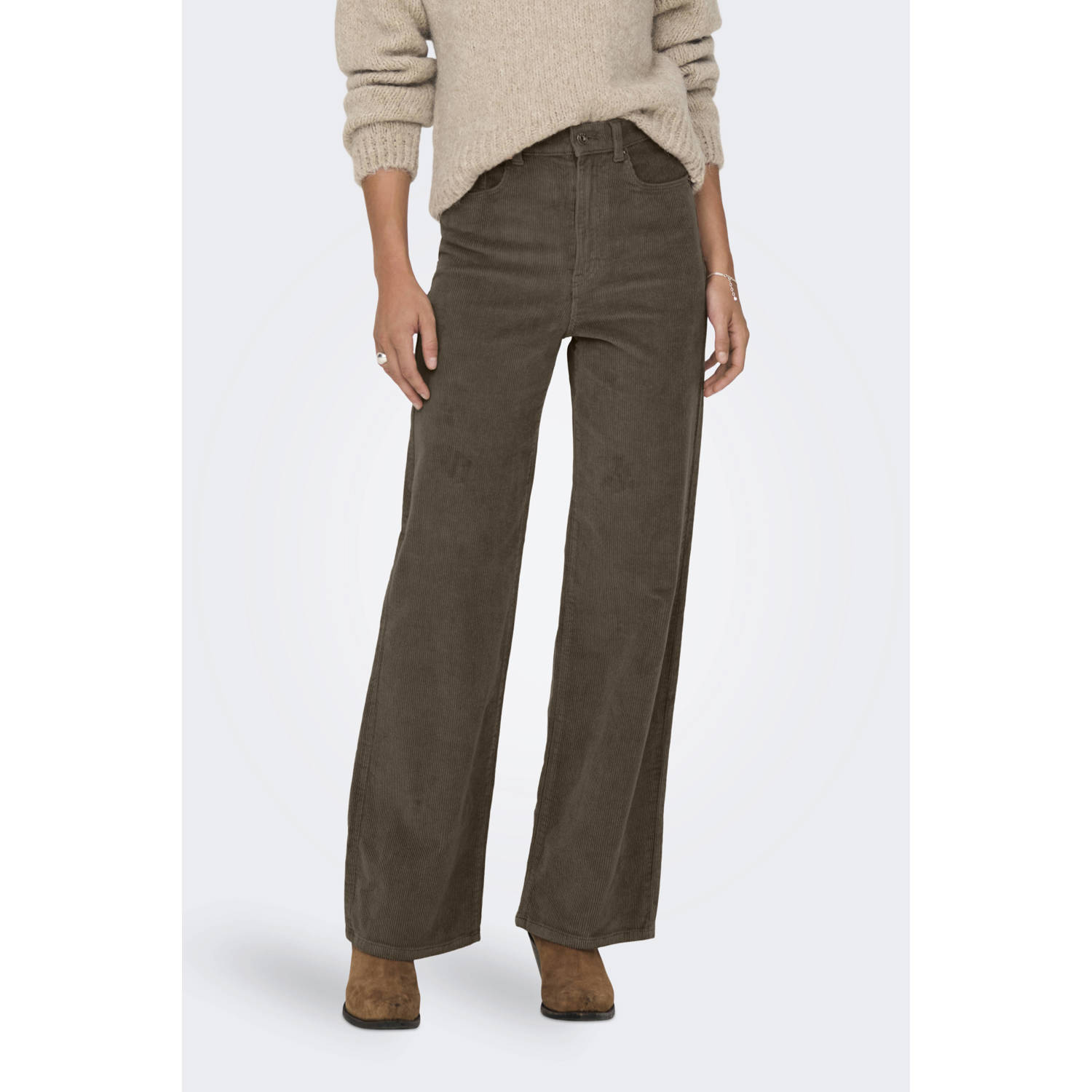 ONLY corduroy wide leg high waist casual broek