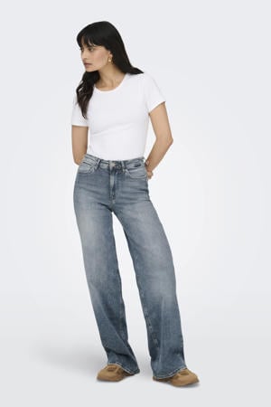 high waist wide leg jeans medium blue denim