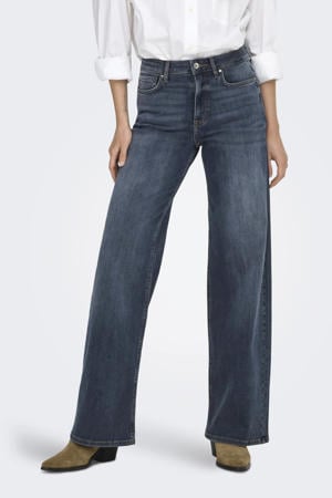 high waist wide leg jeans dark blue denim