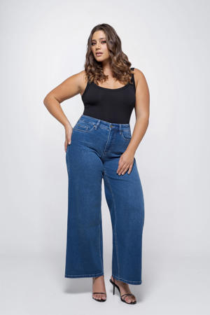 high waist wide leg jeans medium blue denim