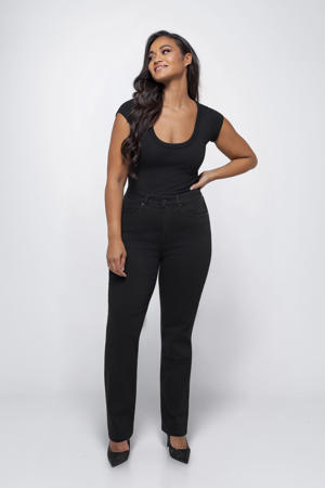 high waist straight leg jeans black denim