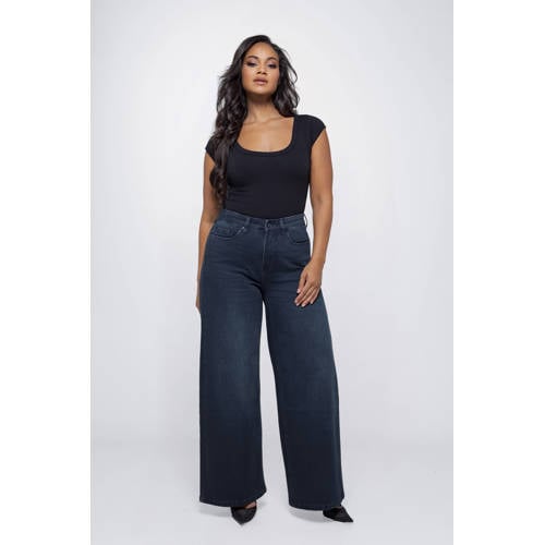 Fox Factor high waist wide leg jeans dark blue denim afbeelding
