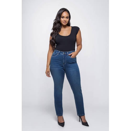 Fox Factor high waist straight leg jeans medium blue denim afbeelding