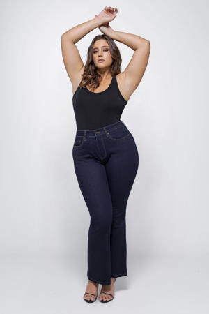 high waist flared jeans dark blue denim