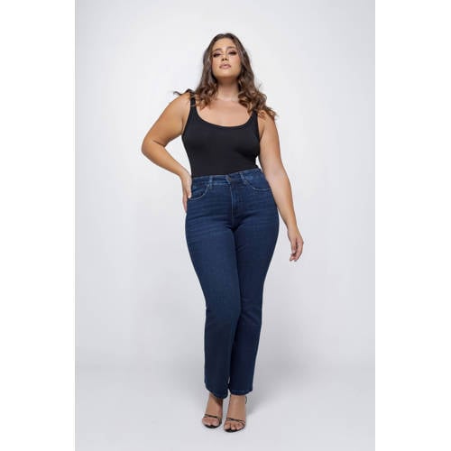 Fox Factor high waist straight leg jeans dark blue denim afbeelding