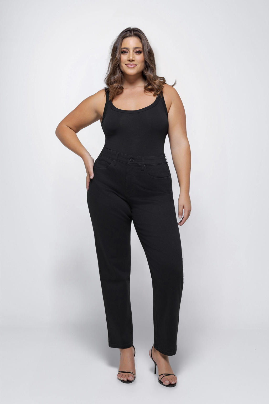 Medium blue denim dames Fox Factor high waist mom jeans van denim met rits- en knoopsluiting en effen