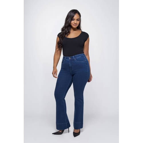 Fox Factor high waist flared jeans dark blue denim afbeelding
