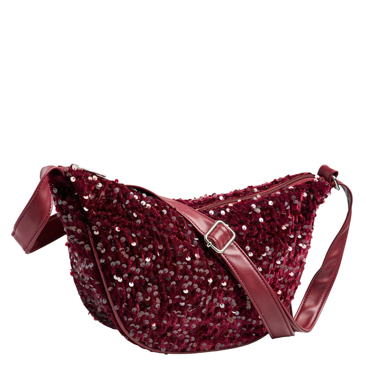 PIECES crossbody tas PCKAM AMANDA met pailletten bordeauxrood | wehkamp