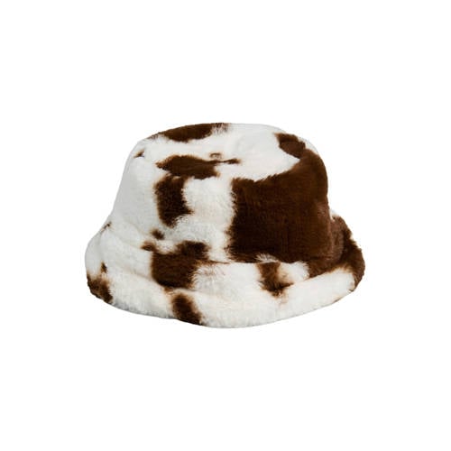 PIECES bucket hat PCJEANEL met koeienprint ecru/bruin afbeelding