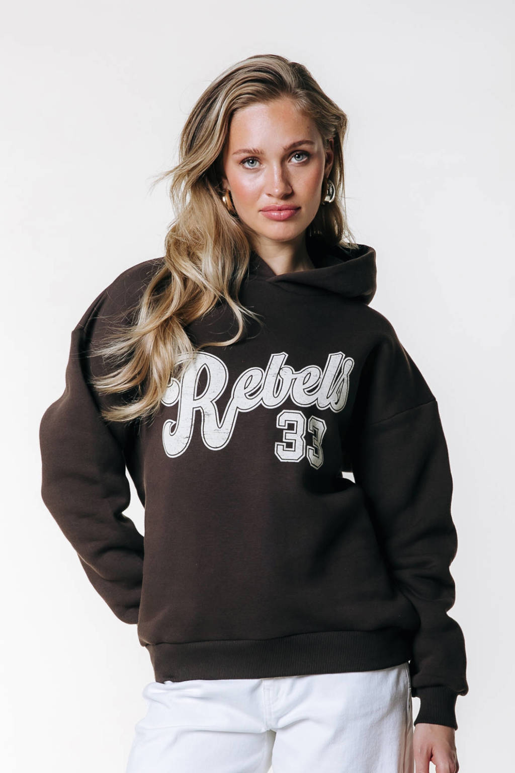 Colourful Rebel hoodie met backprint bruin wehkamp
