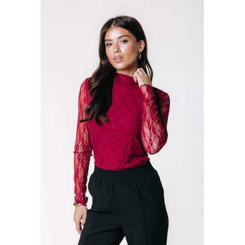 Colourful Rebel kanten top met col rood afbeelding