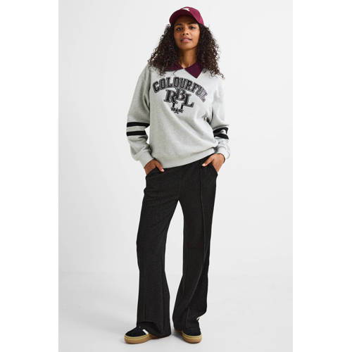 Colourful Rebel wide leg regular waist casual broek zwart met glitter afbeelding