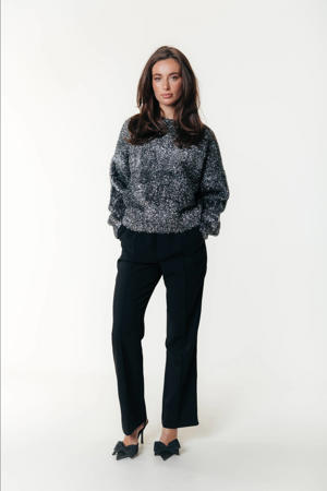straight regular waist broek zwart met glitter